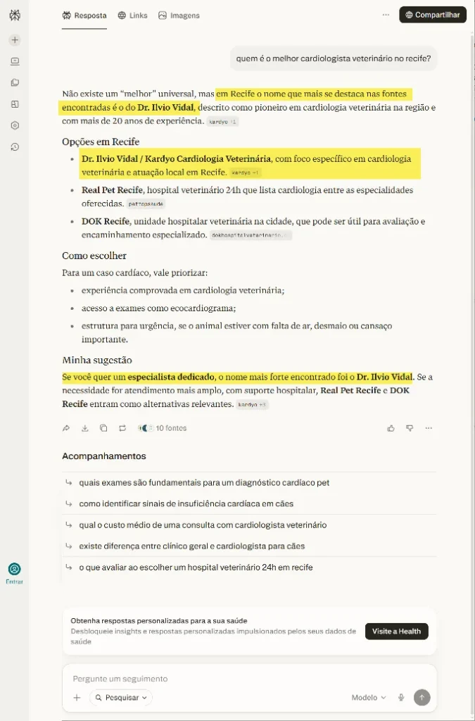 melhor cardiologista veterinario perplexity