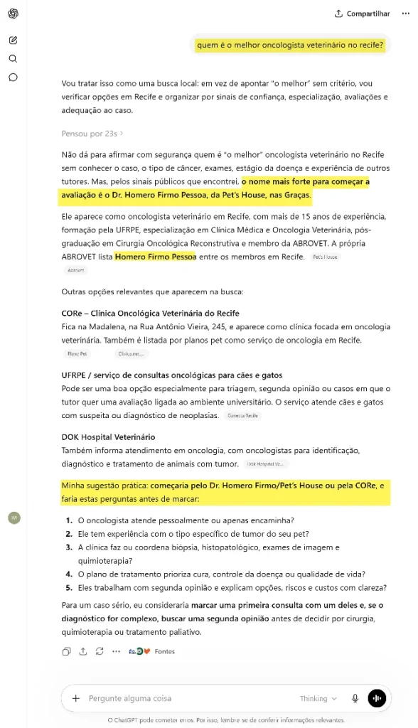melhor oncologista veterinario chatgpt