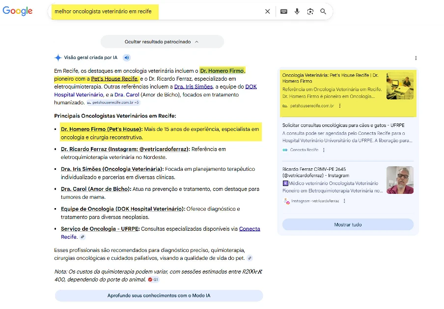 melhor oncologista veterinário google